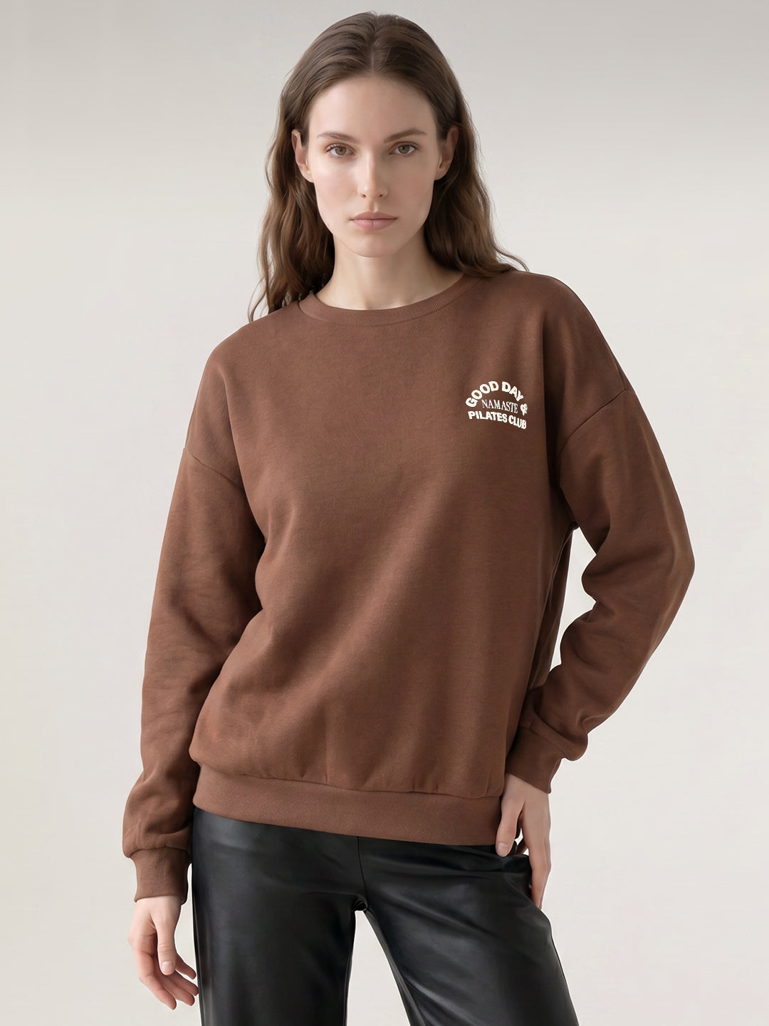 Brown Printed Boxy Fit Sweatshirt