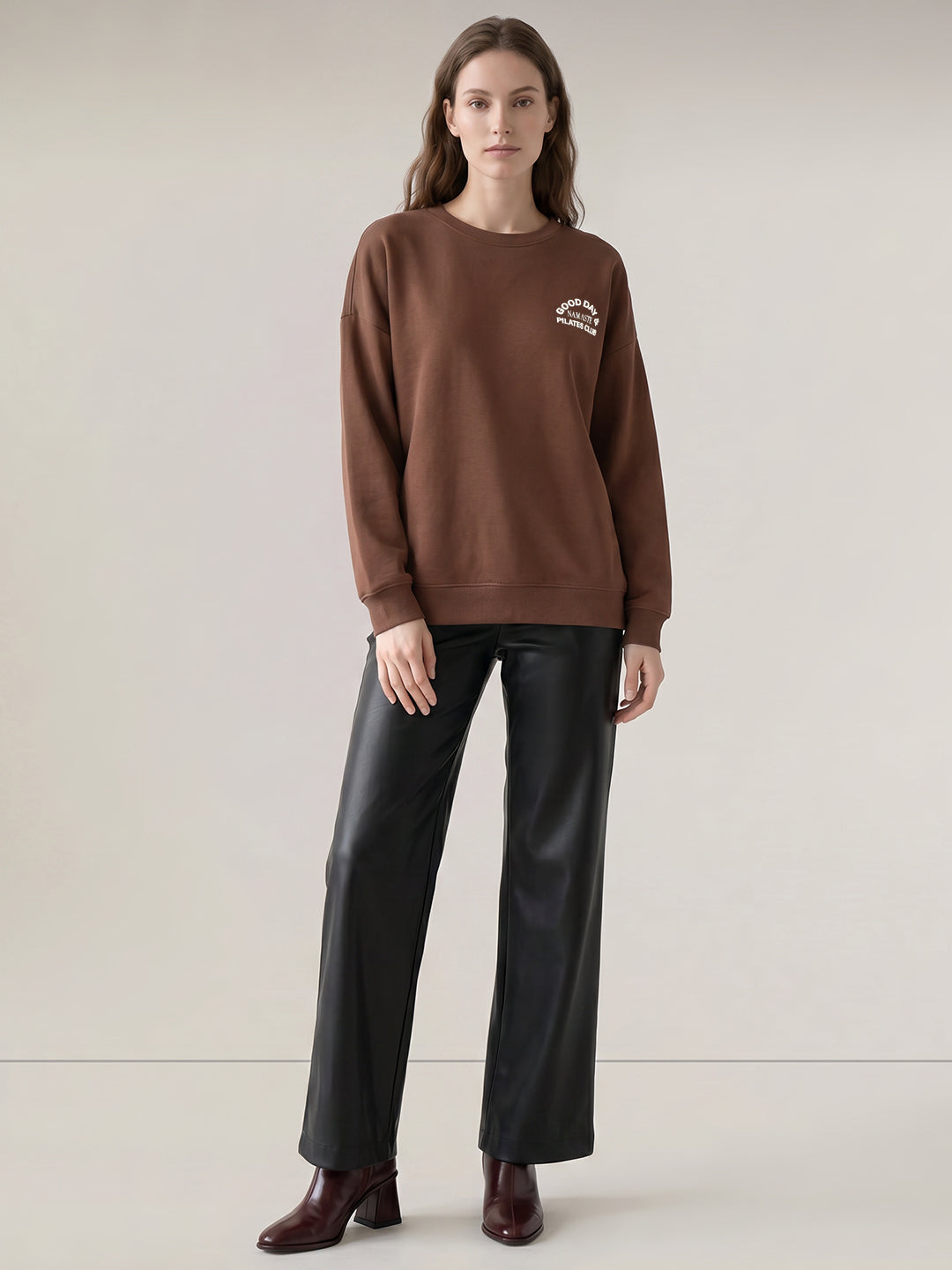 Brown Printed Boxy Fit Sweatshirt