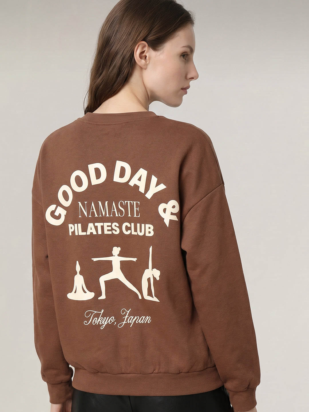 Brown Printed Boxy Fit Sweatshirt