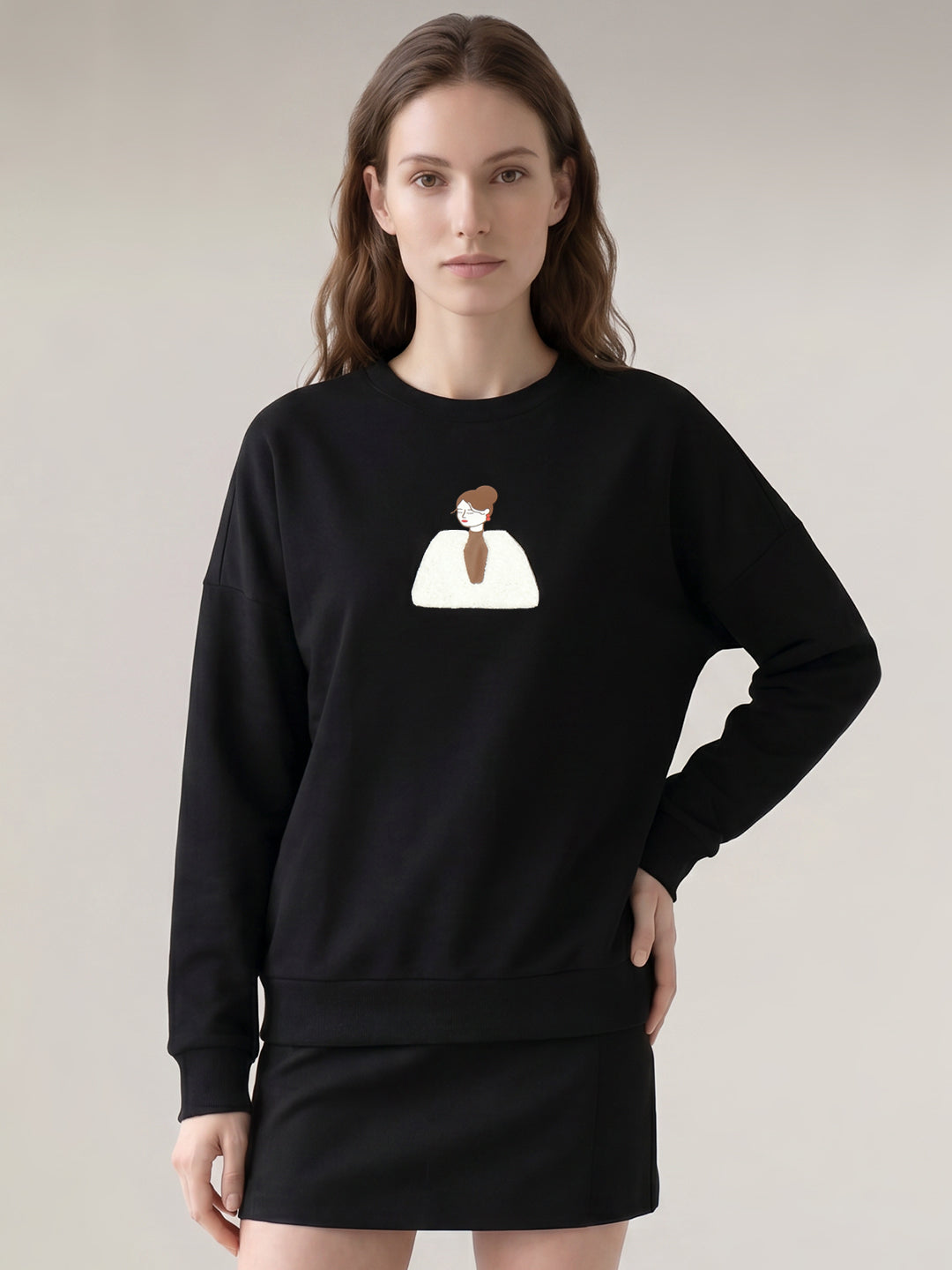 Black Printed Boxy Fit Sweatshirt