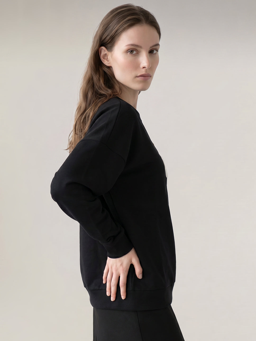 Black Printed Boxy Fit Sweatshirt