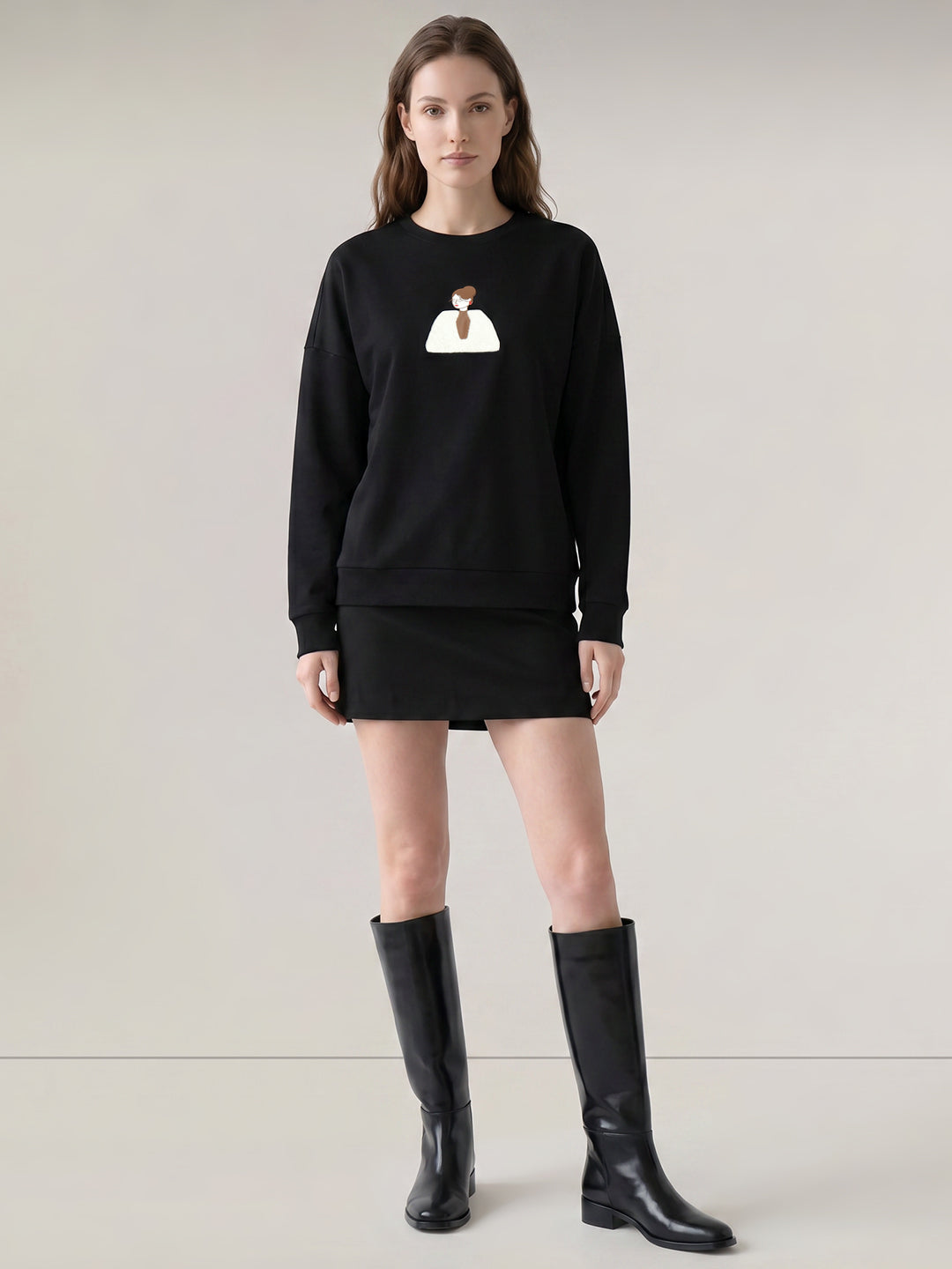 Black Printed Boxy Fit Sweatshirt