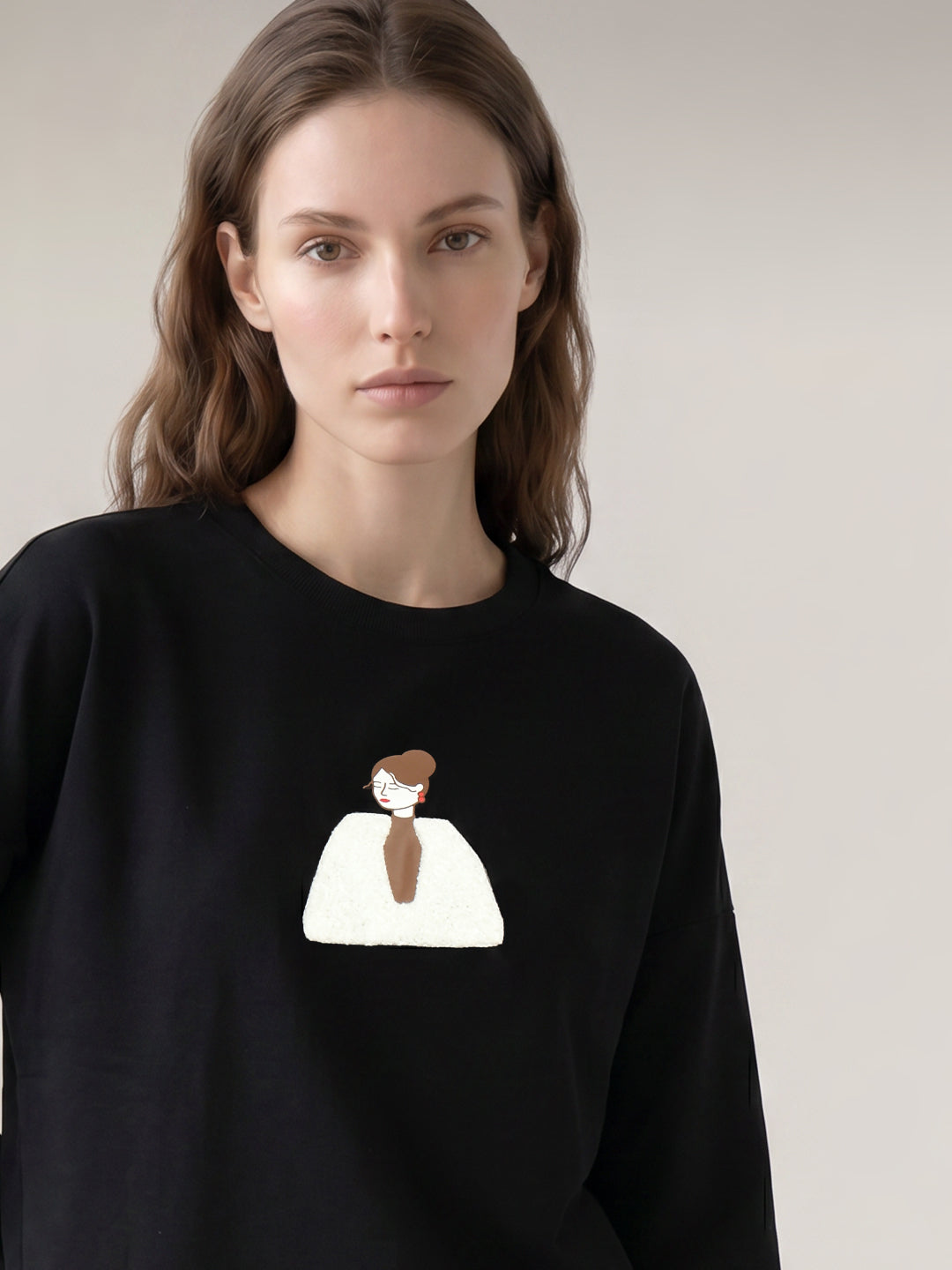 Black Printed Boxy Fit Sweatshirt