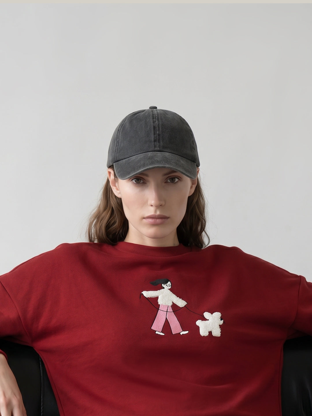 Dark Red Printed Boxy Fit Sweatshirt