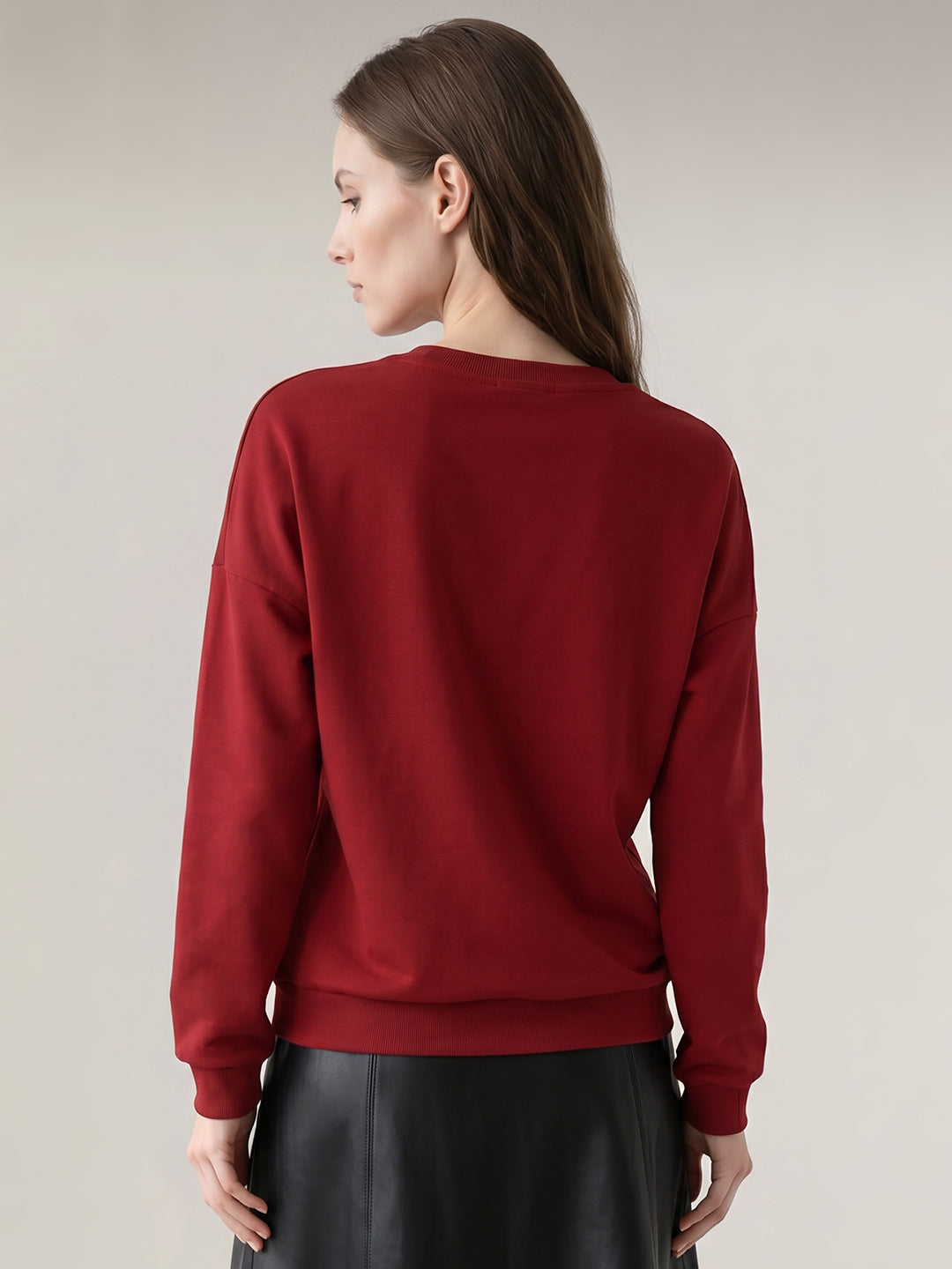 Dark Red Printed Boxy Fit Sweatshirt