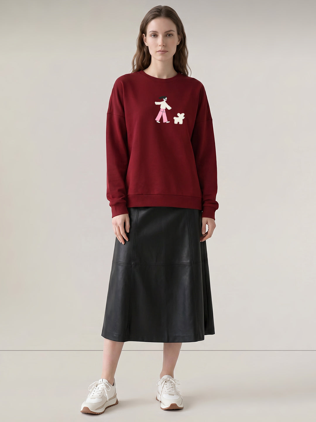 Dark Red Printed Boxy Fit Sweatshirt