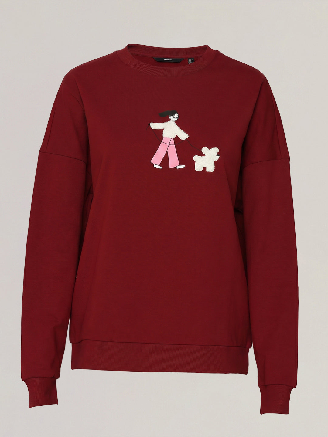 Dark Red Printed Boxy Fit Sweatshirt