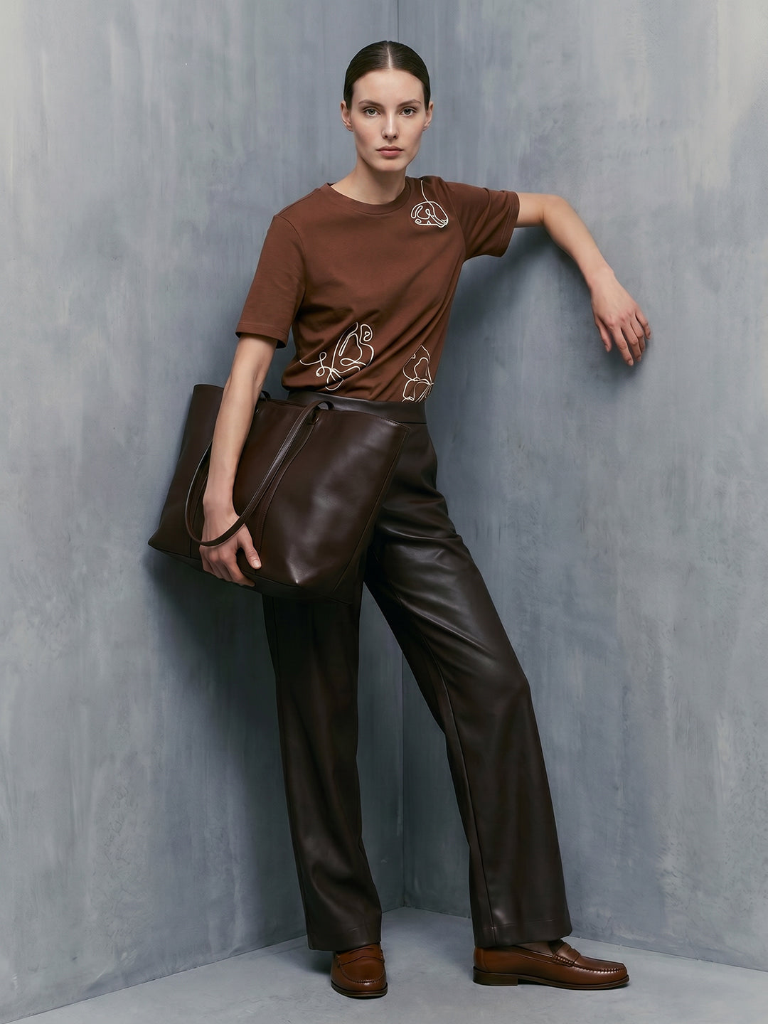 Dark Brown Printed O-Neck T-shirt