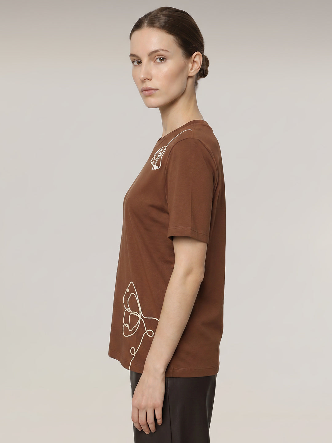 Dark Brown Printed O-Neck T-shirt