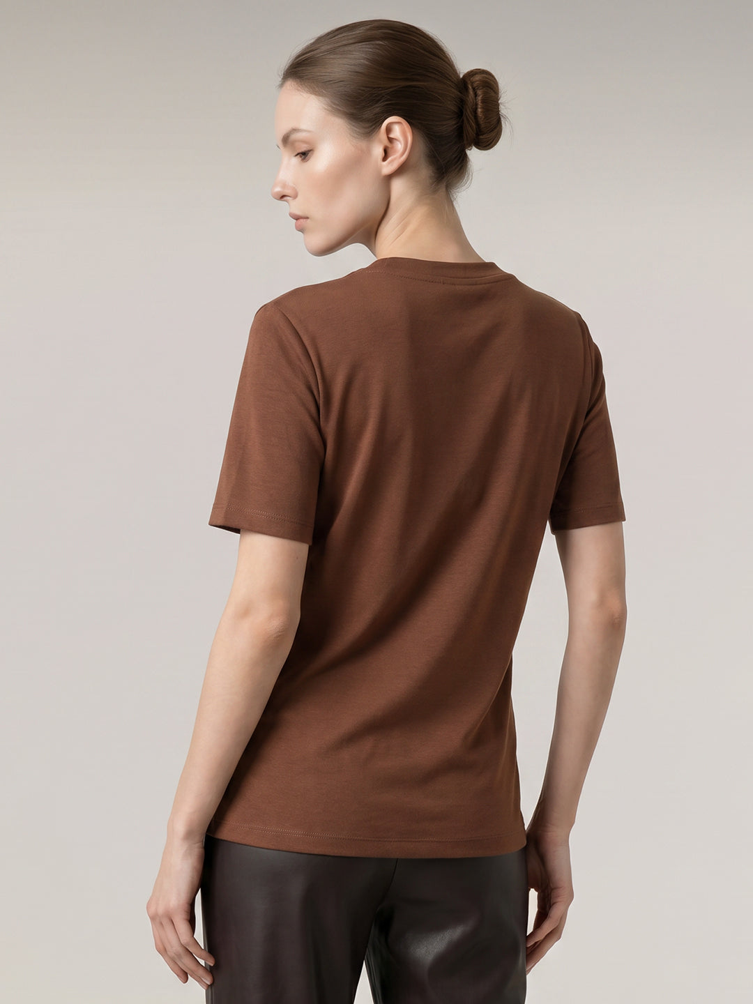 Dark Brown Printed O-Neck T-shirt