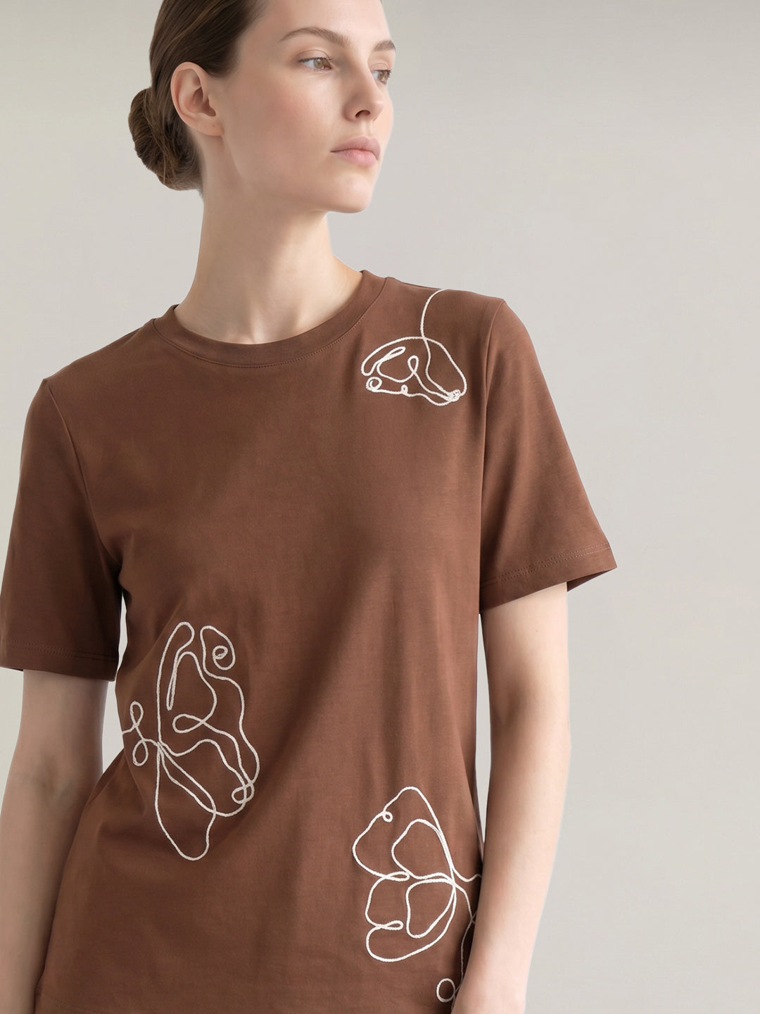 Dark Brown Printed O-Neck T-shirt