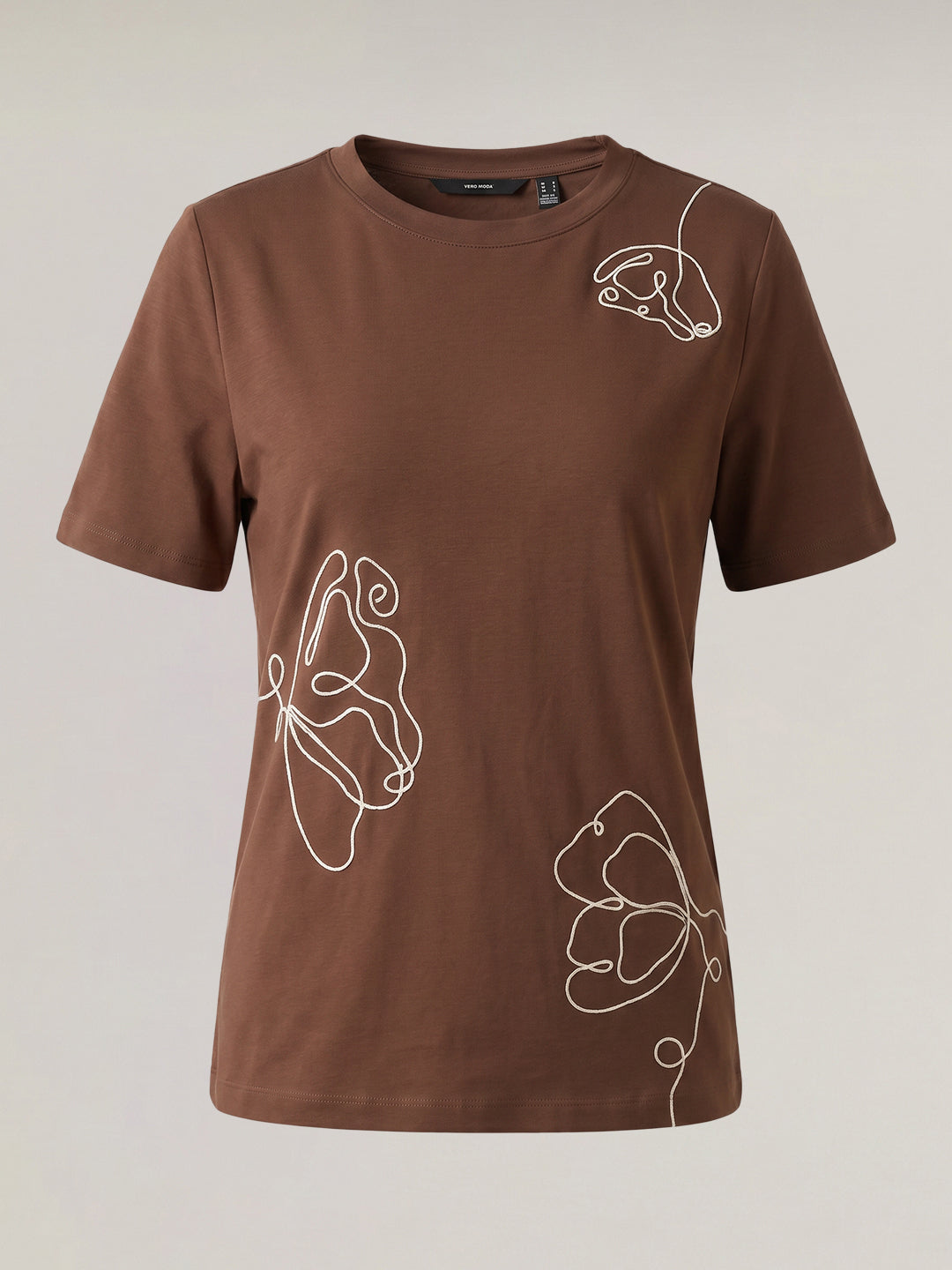 Dark Brown Printed O-Neck T-shirt
