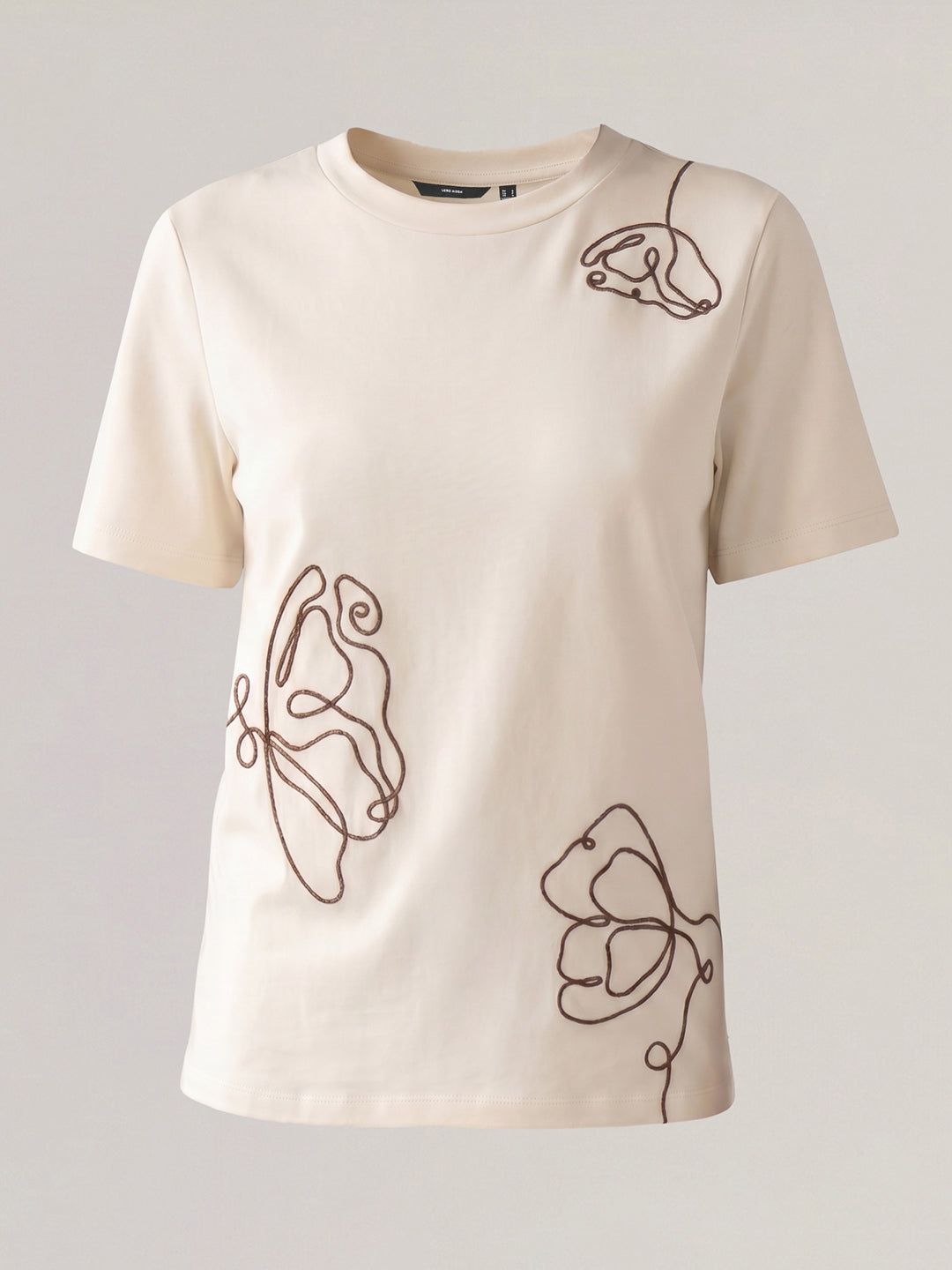 Beige Printed O-Neck T-shirt