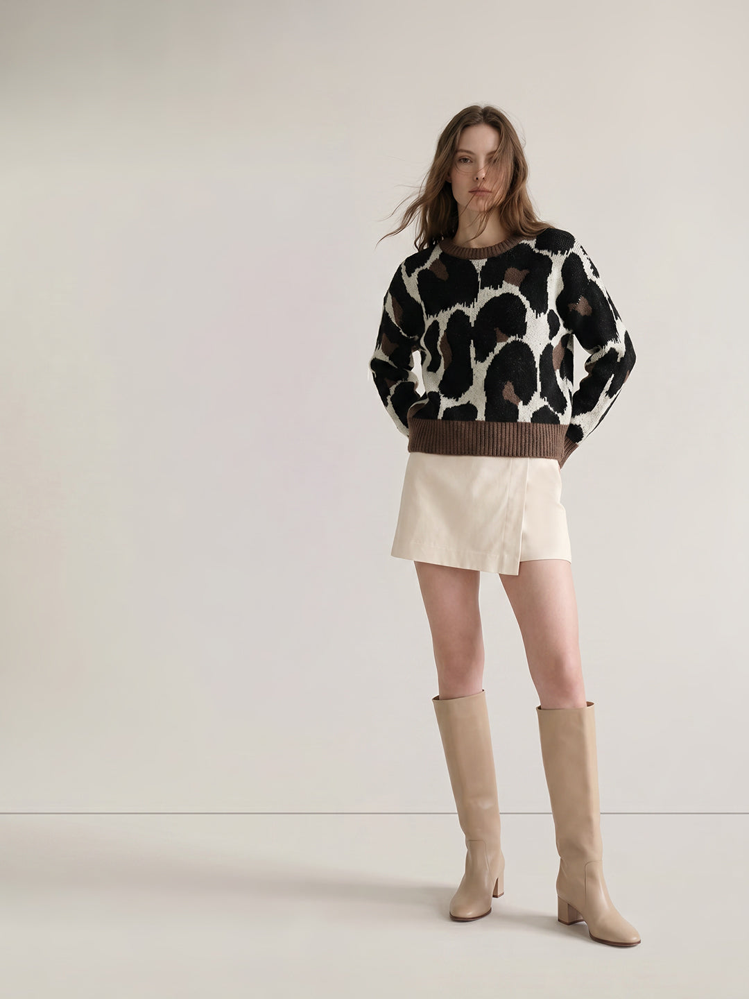 Brown Animal Print O-Neck Pullover