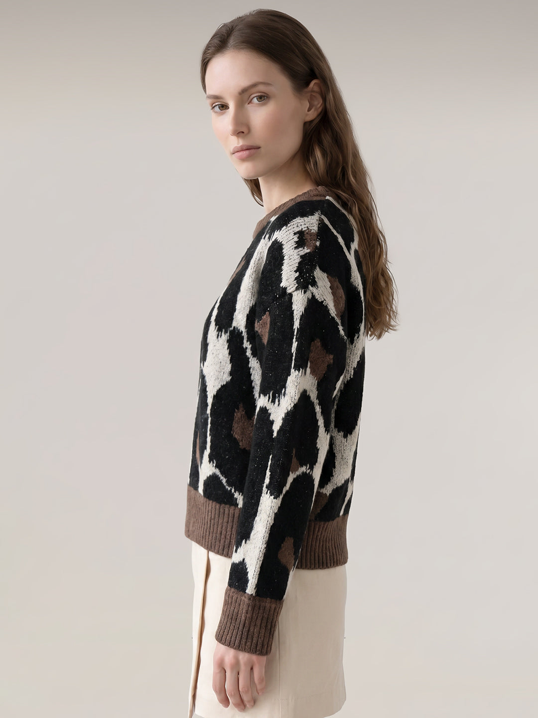 Brown Animal Print O-Neck Pullover