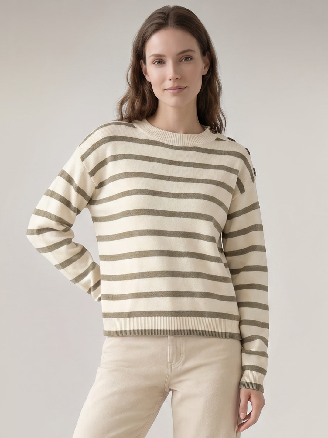 Striped Button Detail Pullover