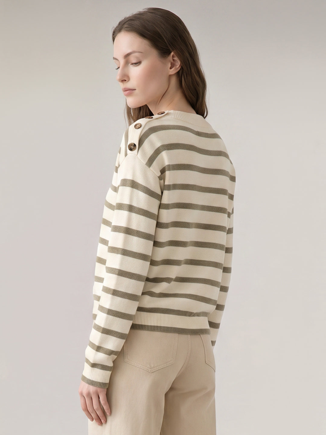 Striped Button Detail Pullover