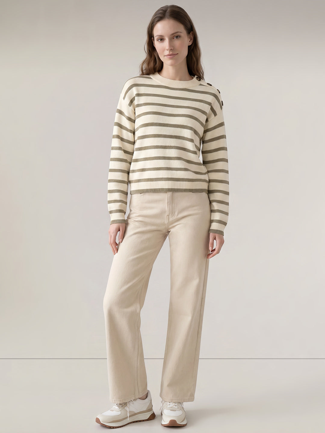 Striped Button Detail Pullover