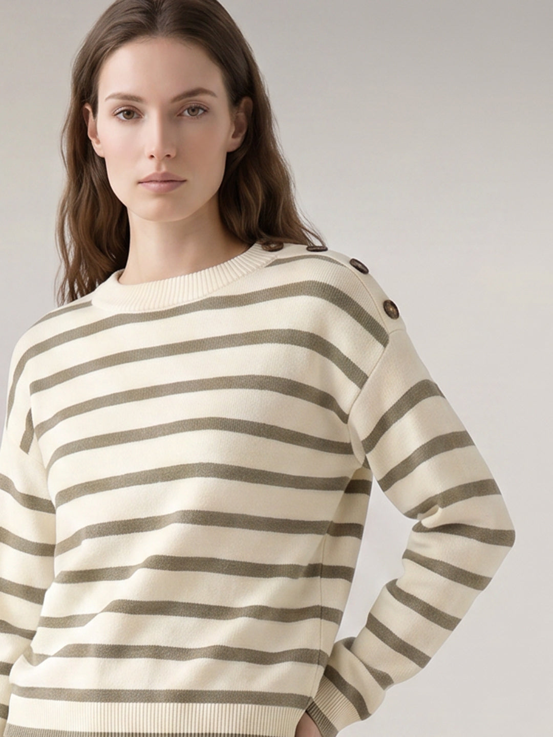 Striped Button Detail Pullover