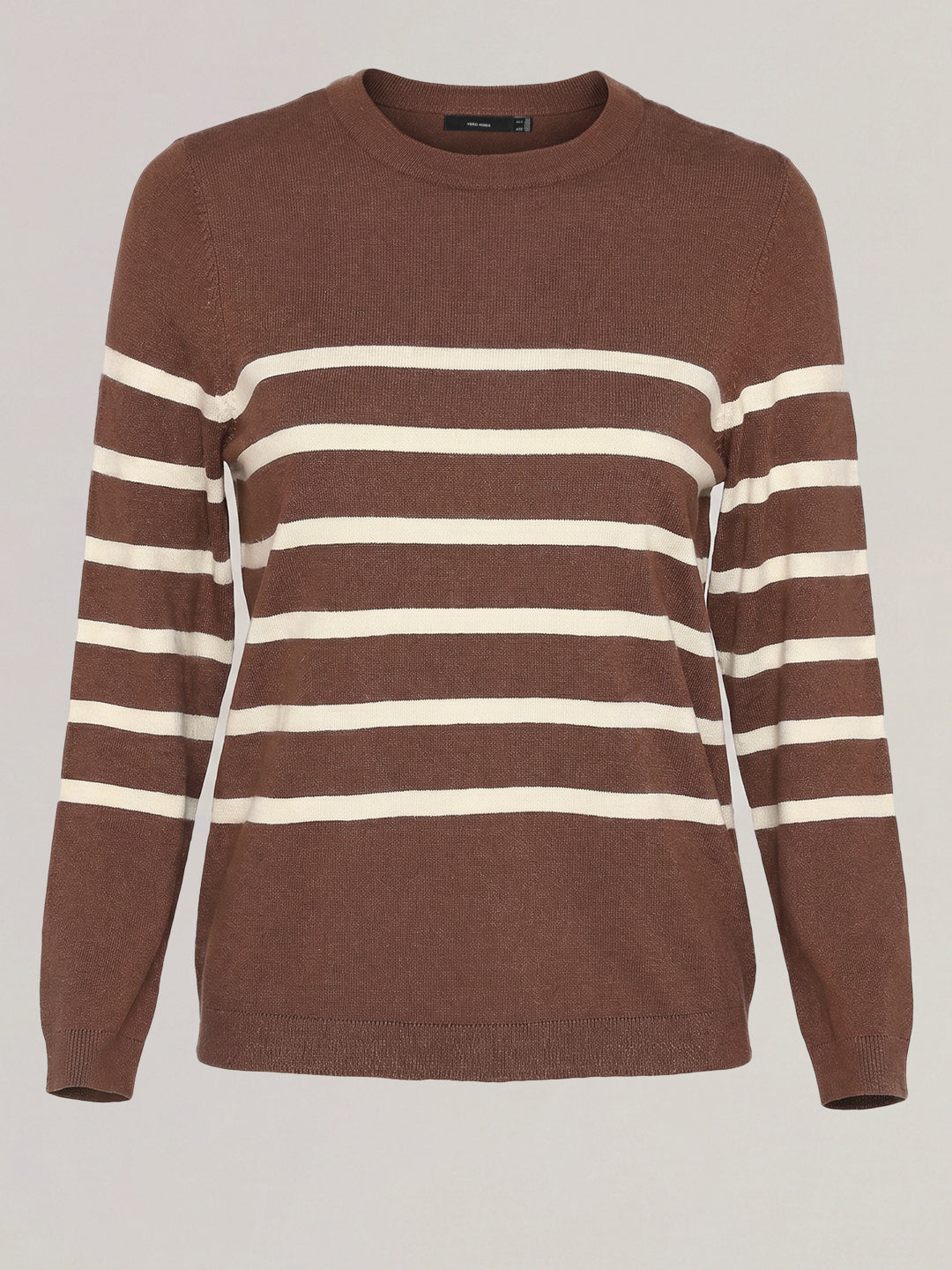 Brown Striped O-Neck Pullover