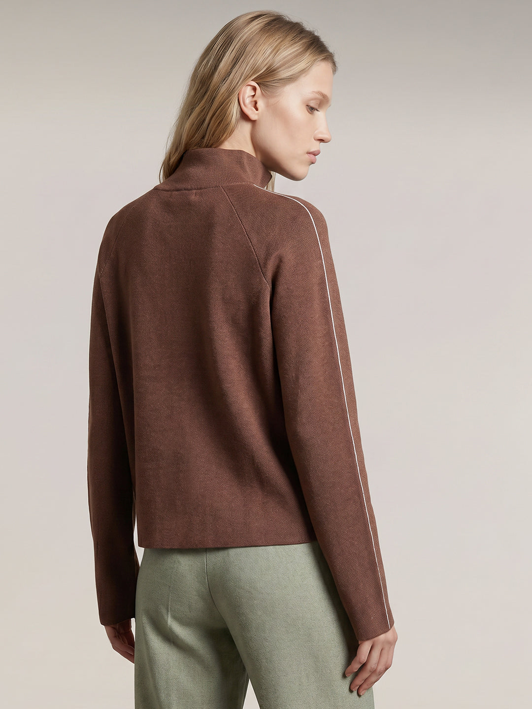 Brown High Neck Zipper Pullover