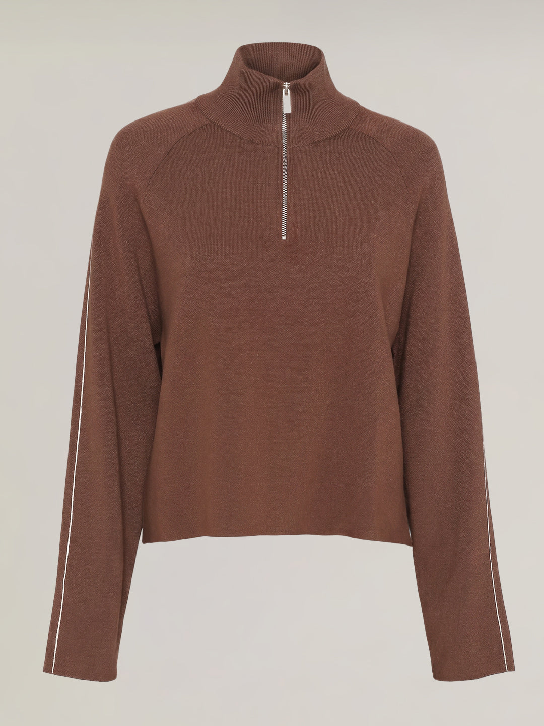 Brown High Neck Zipper Pullover