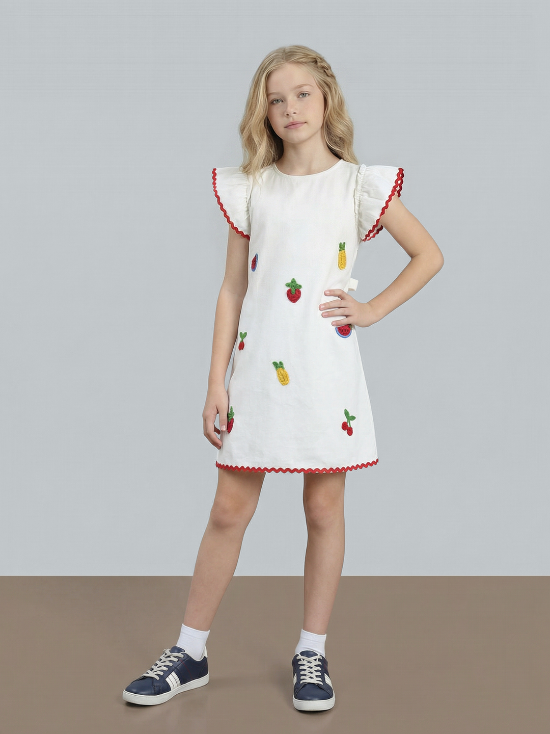 GIRLS Embroidered Flutter Sleeve Dress