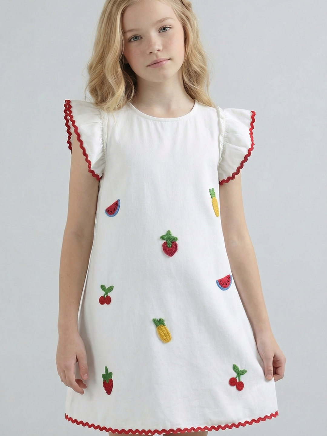 GIRLS Embroidered Flutter Sleeve Dress