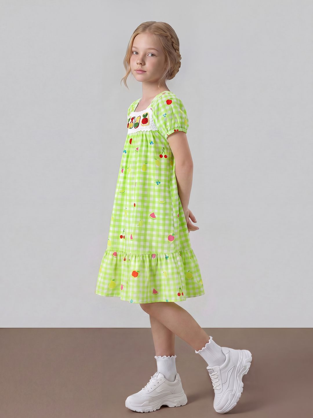 GIRLS Green Gingham Check Dress