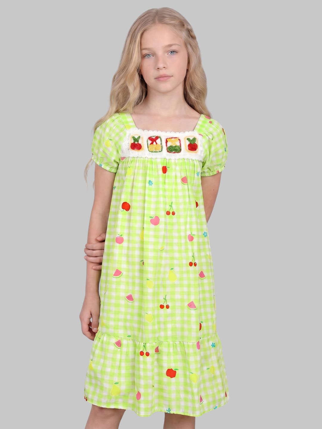 GIRLS Green Gingham Check Dress