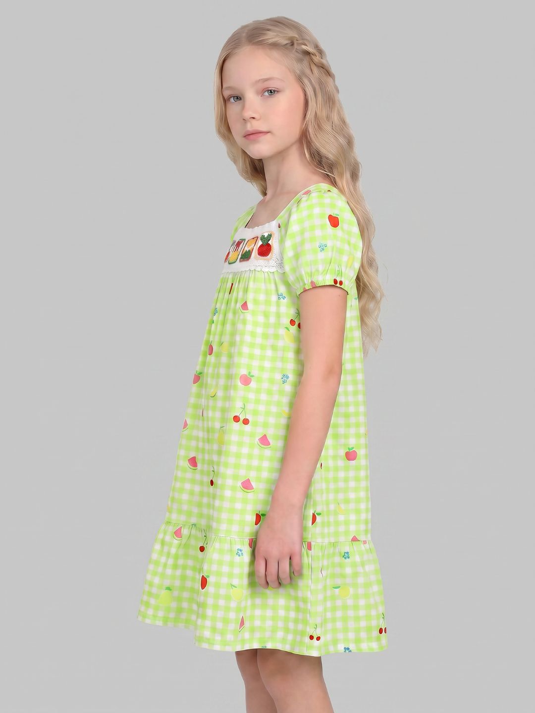 GIRLS Green Gingham Check Dress