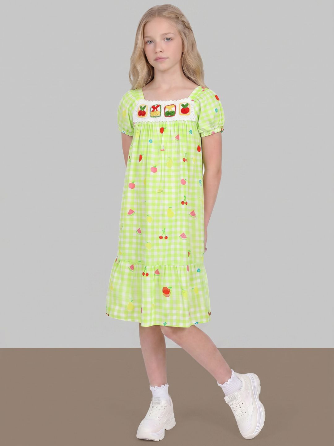 GIRLS Green Gingham Check Dress