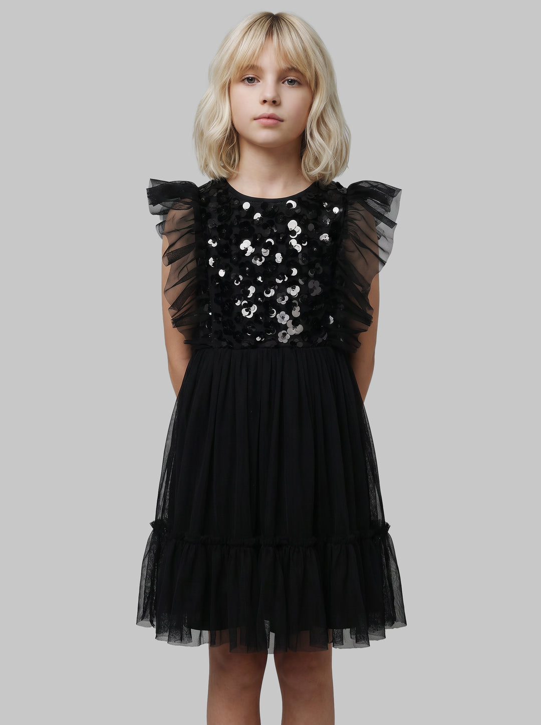 GIRLS Sequin Tulle Black Dress