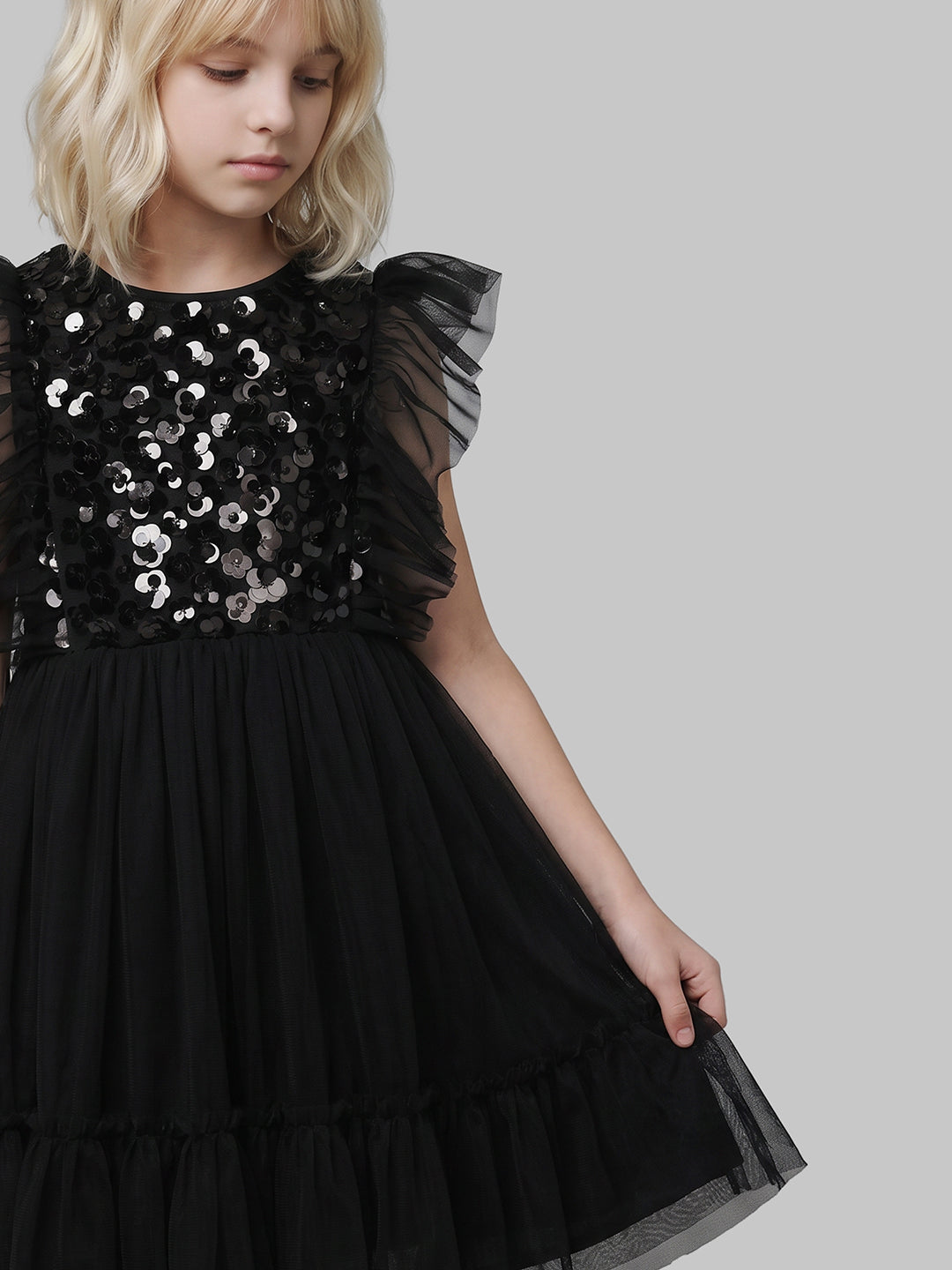 GIRLS Sequin Tulle Black Dress