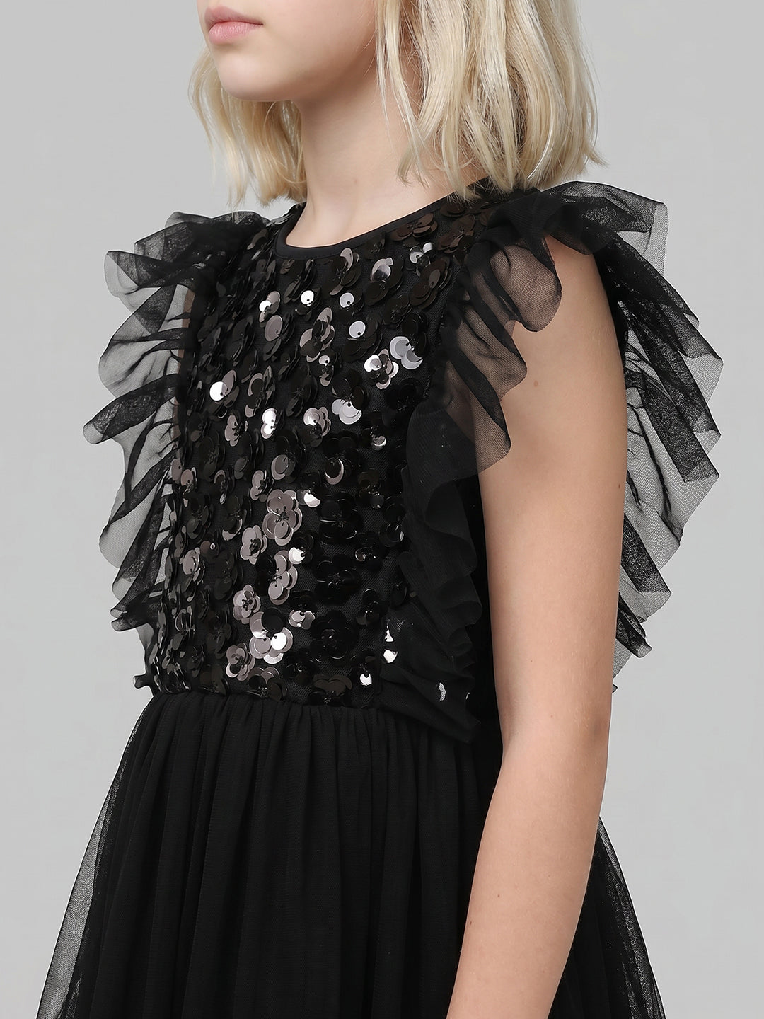 GIRLS Sequin Tulle Black Dress