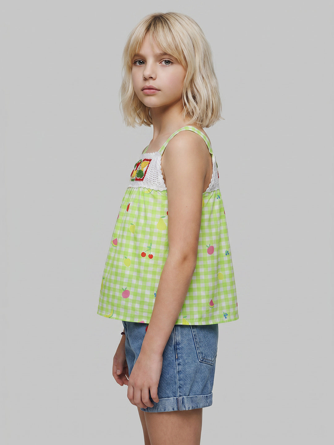 GIRLS Green Printed Cotton Top