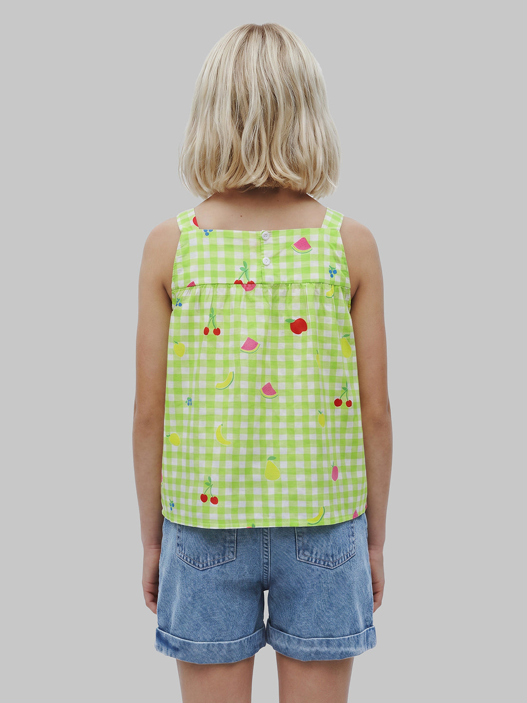 GIRLS Green Printed Cotton Top
