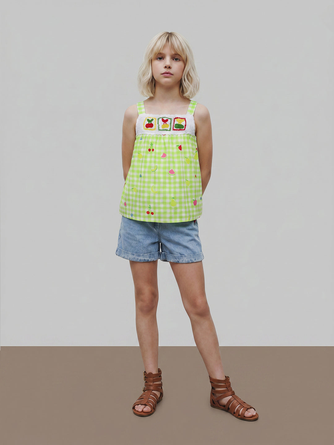 GIRLS Green Printed Cotton Top