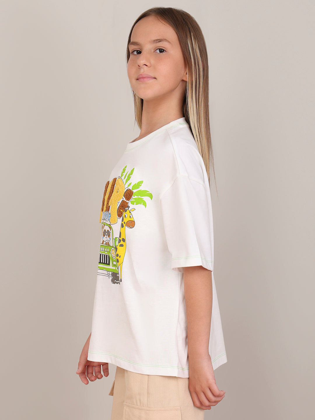 GIRL White Printed Cotton T-shirt