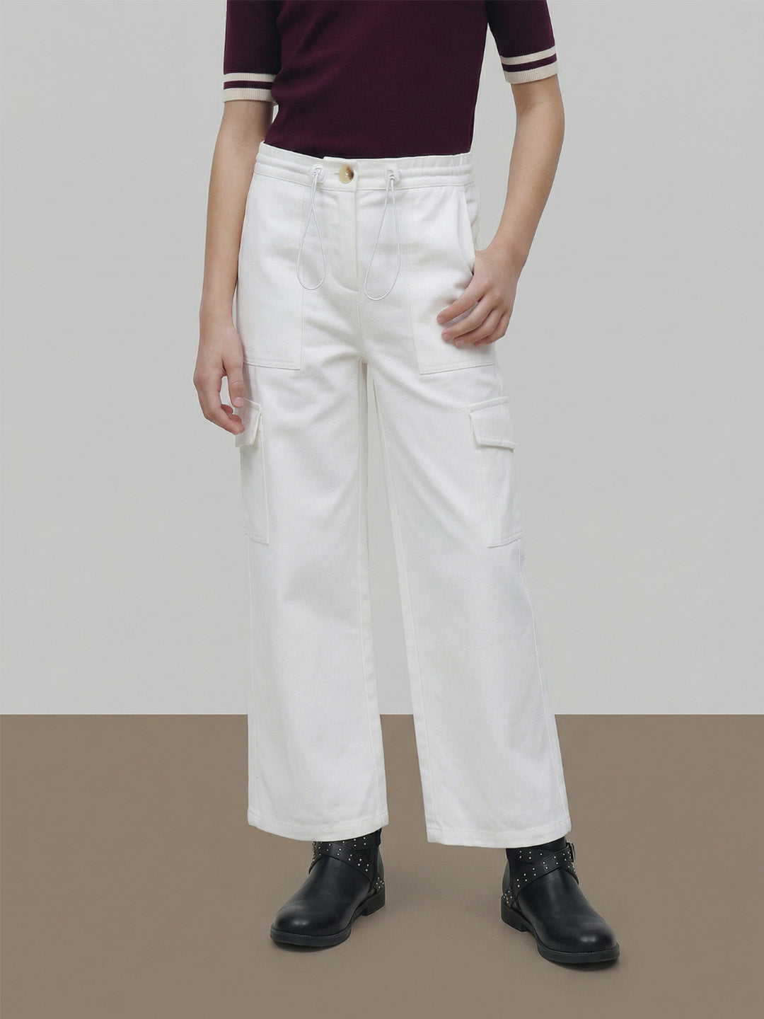 GIRLS White Mid Rise Wide Leg Pants