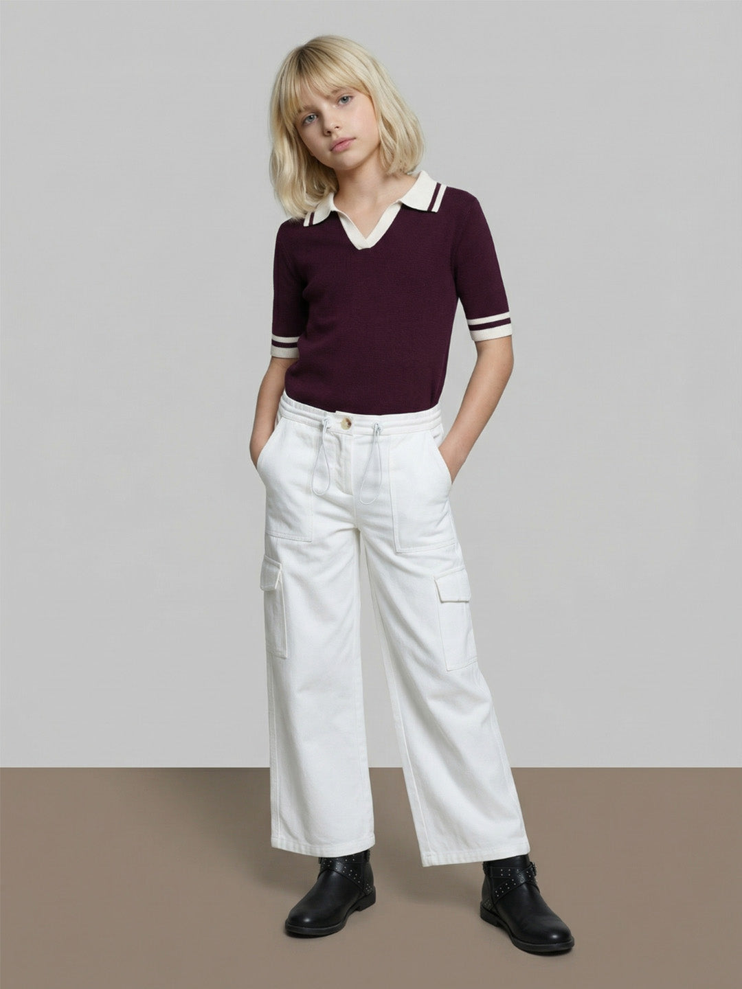 GIRLS White Mid Rise Wide Leg Pants