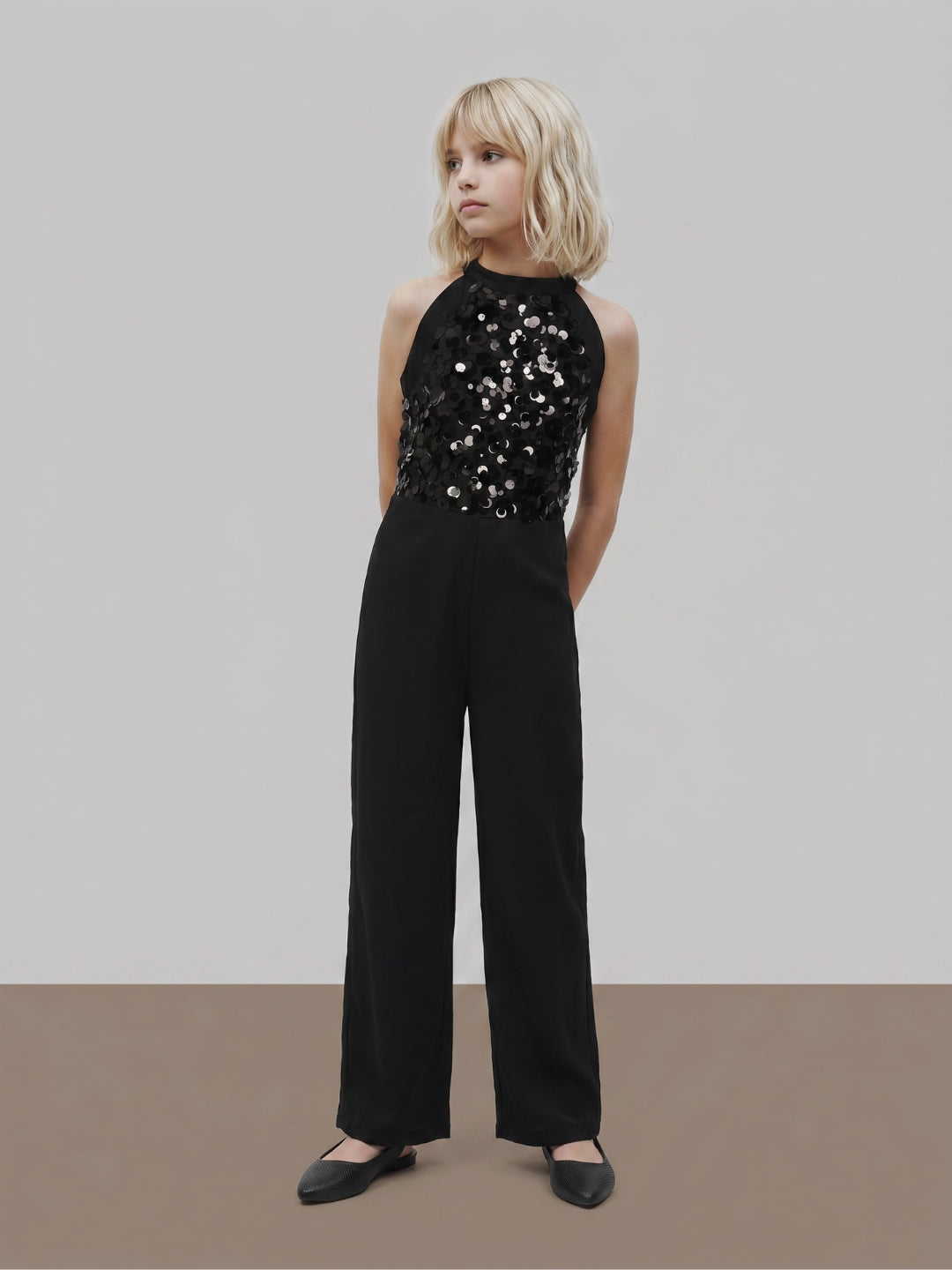 GIRLS Black Sequin Embellished Jumpsuit