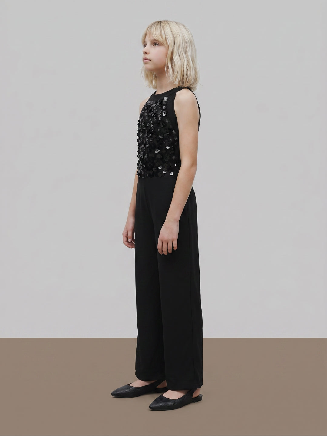 GIRLS Black Sequin Embellished Jumpsuit