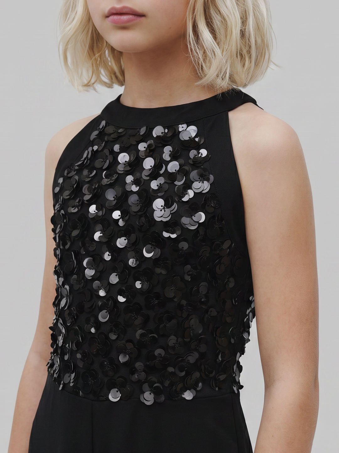 GIRLS Black Sequin Embellished Jumpsuit