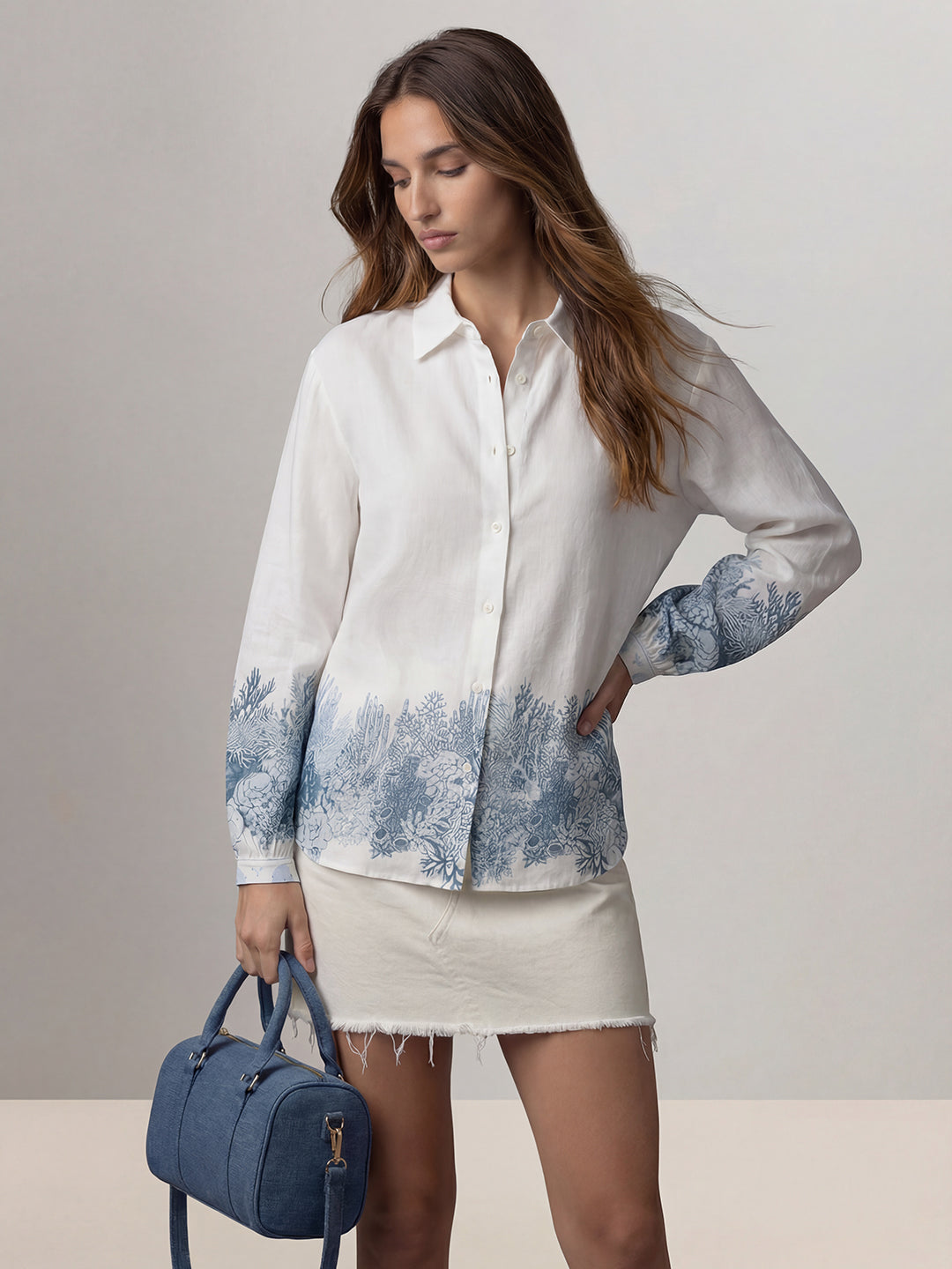 White Printed Full Sleeves Shirt