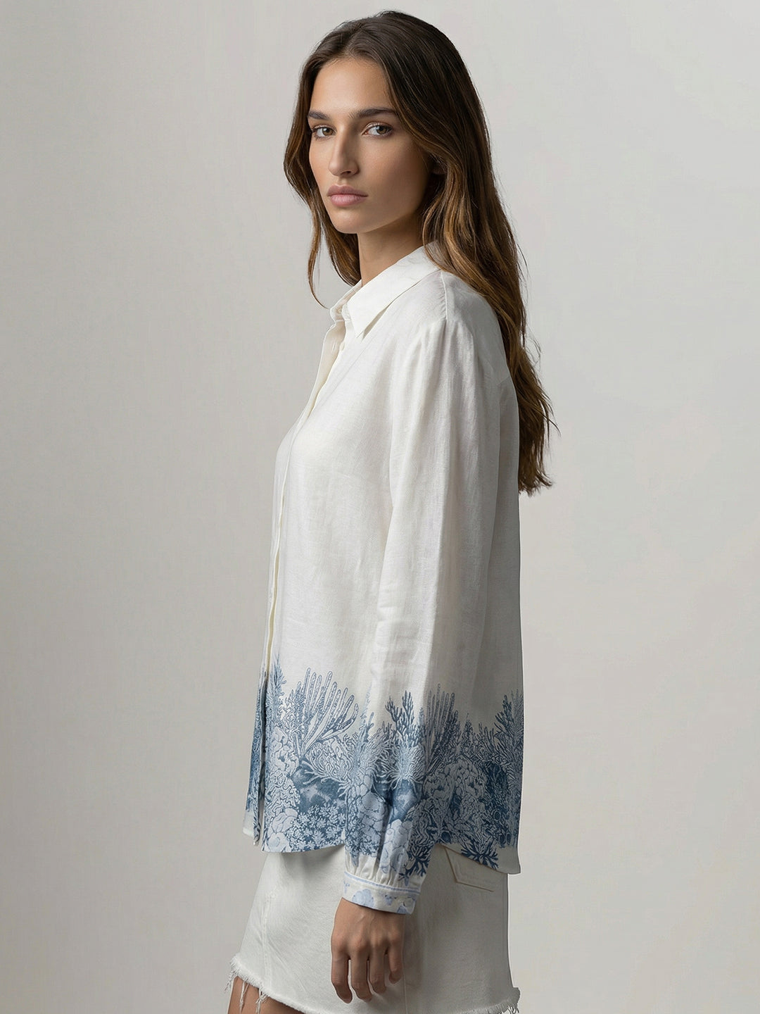 White Printed Full Sleeves Shirt