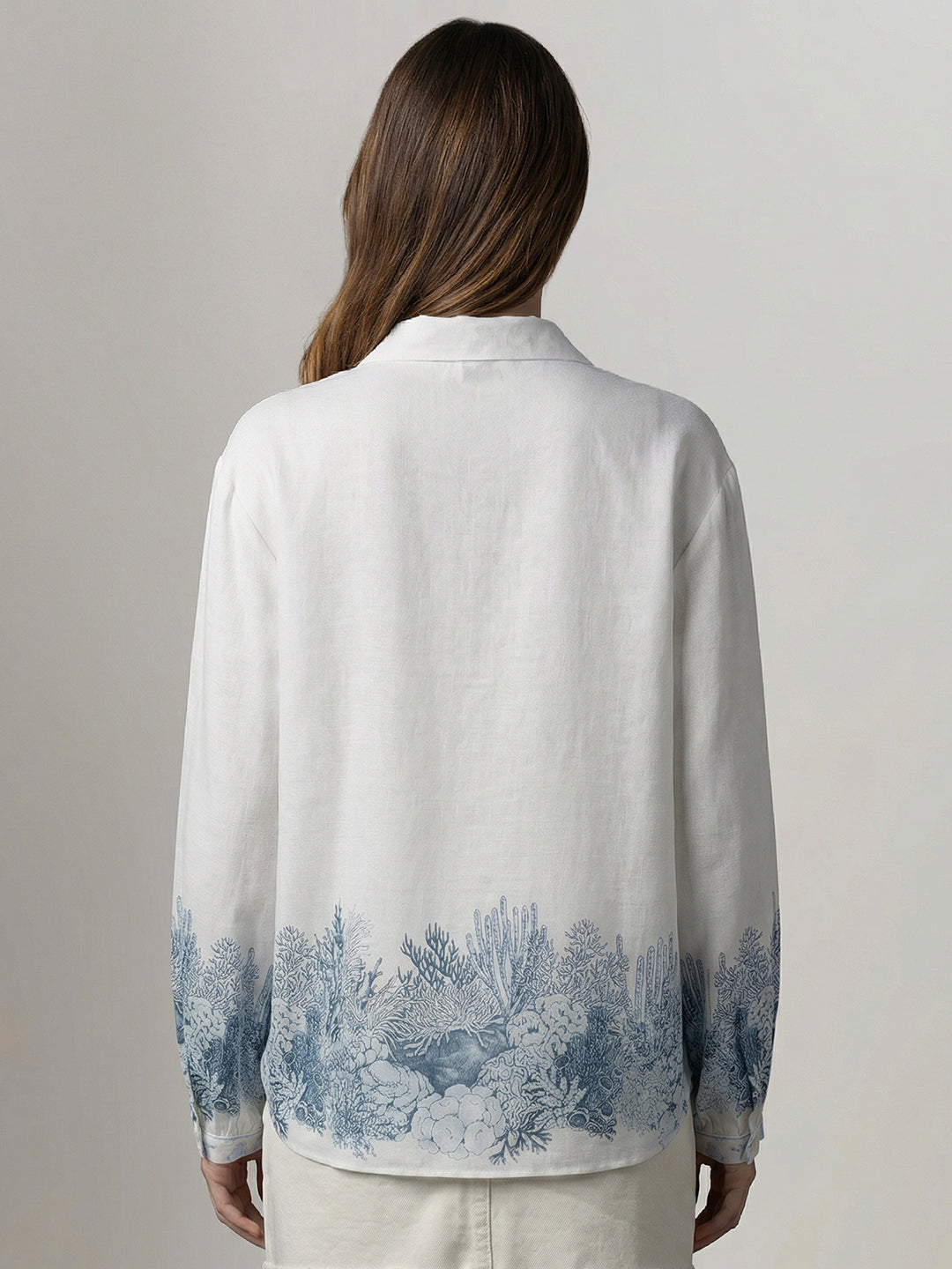 White Printed Full Sleeves Shirt