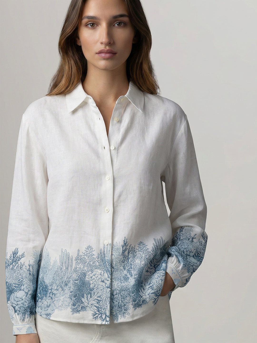 White Printed Full Sleeves Shirt