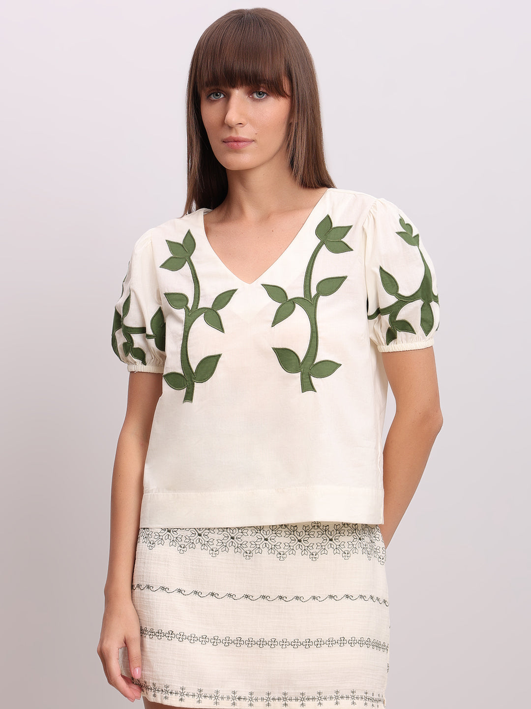 Off-White Embroidered Cotton Top