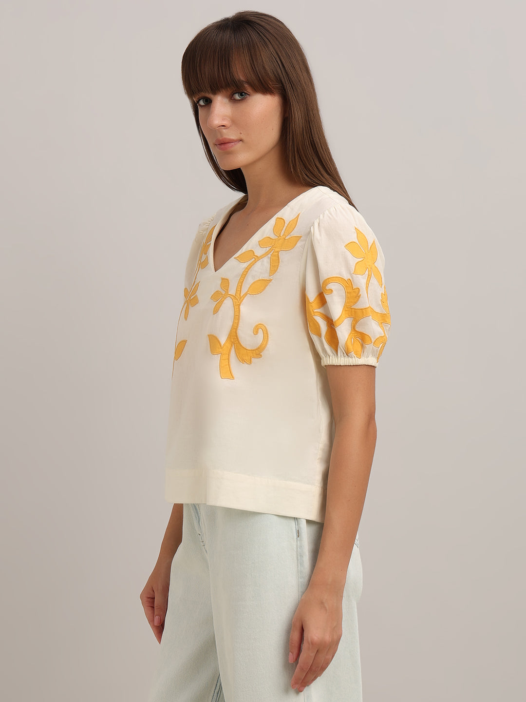 Off-White Printed Puff-Sleeves Top